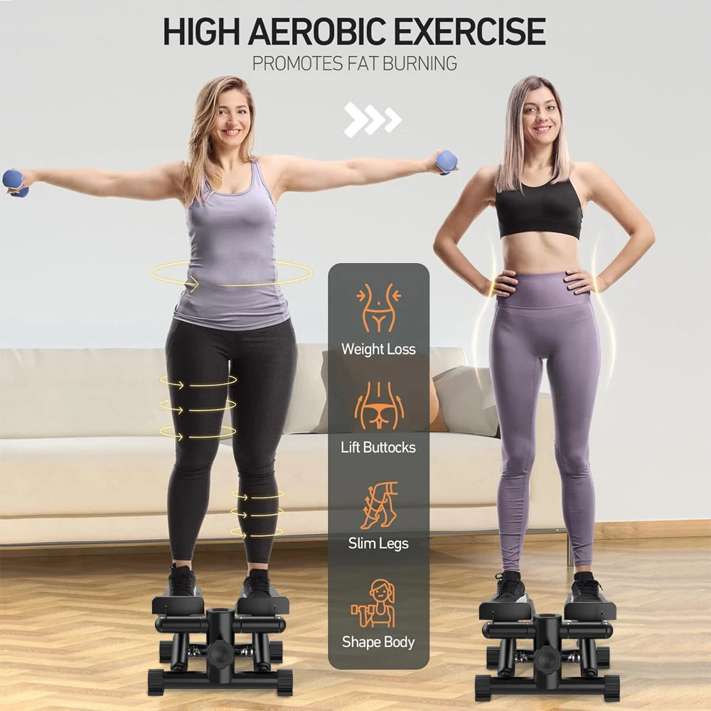 Mini Steppers for Exercise Stair with Resistance Bands Stepper 300LBS Loading Capacity Hydraulic Fitness Stepper LCD Monitor