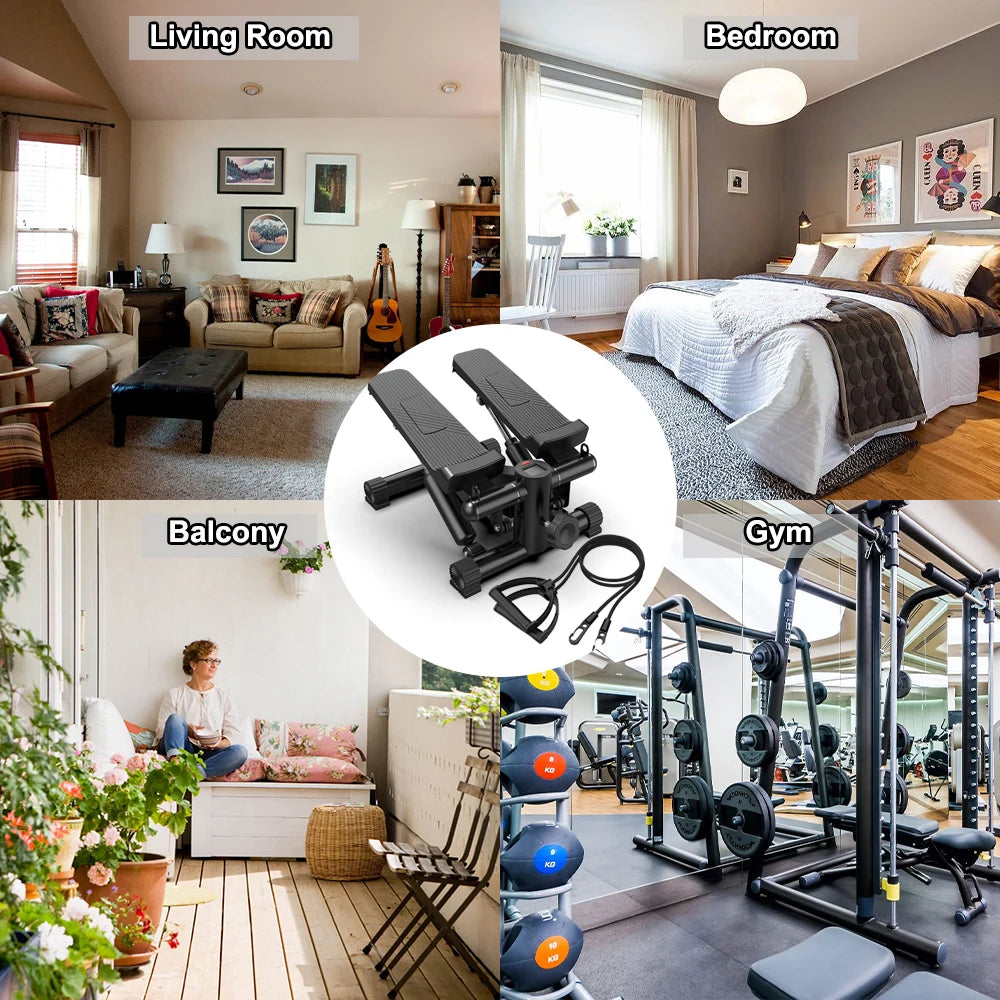 Mini Steppers for Exercise Stair with Resistance Bands Stepper 300LBS Loading Capacity Hydraulic Fitness Stepper LCD Monitor